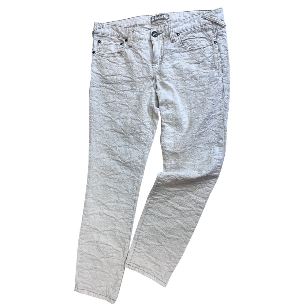 Free People Pants Womens 29 Cream Excellent Jacquard Texture Slim Straight Leg